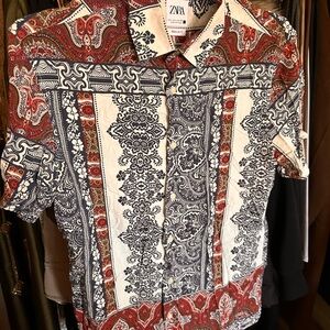 Zara Men's Multicolor Paisley Button Down Shirt